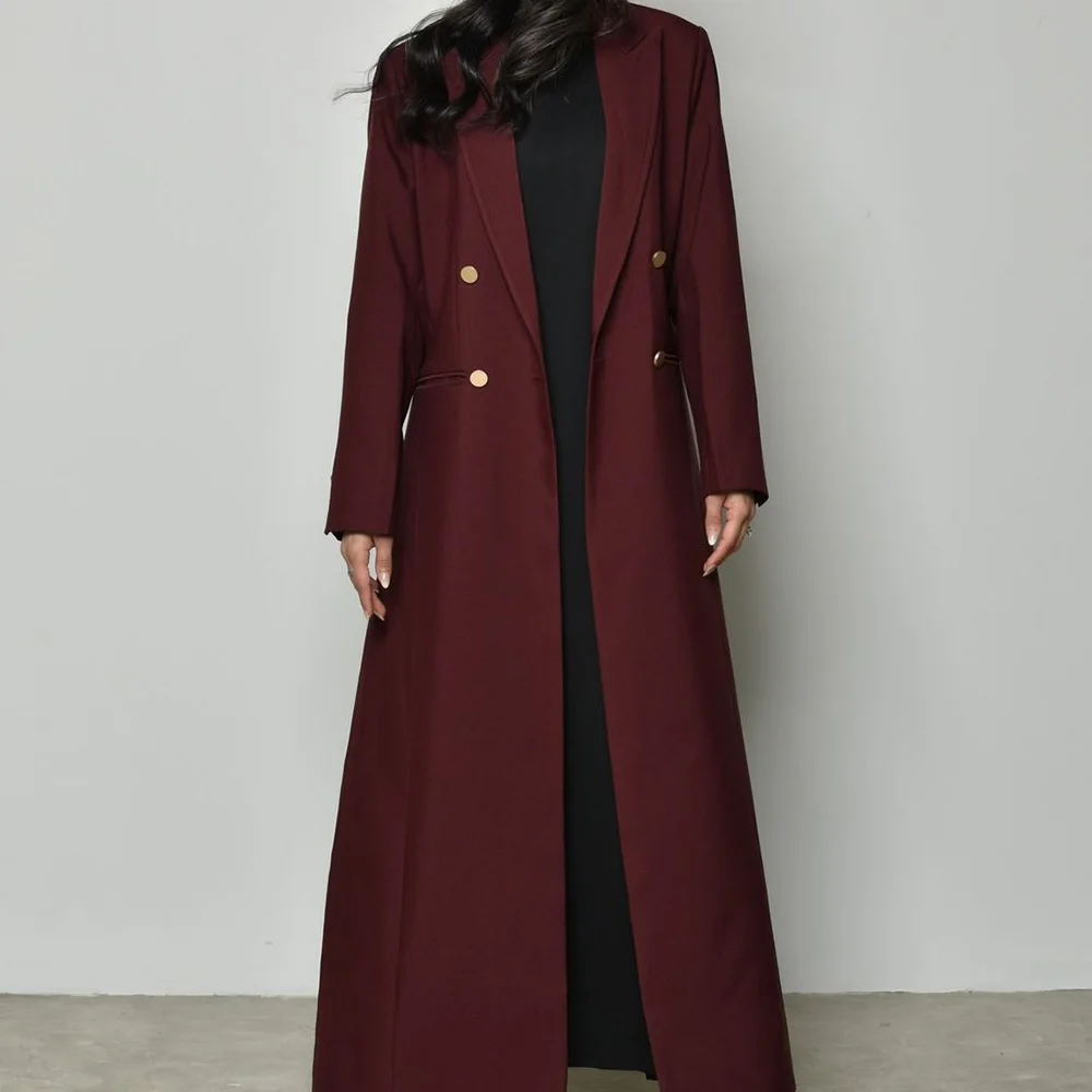 Luxury Burgundy Long Jacket Double Breasted Women's Suits Formal Business Office Lady Blazer 1 Piece Chic Muslim Abaya Clothing