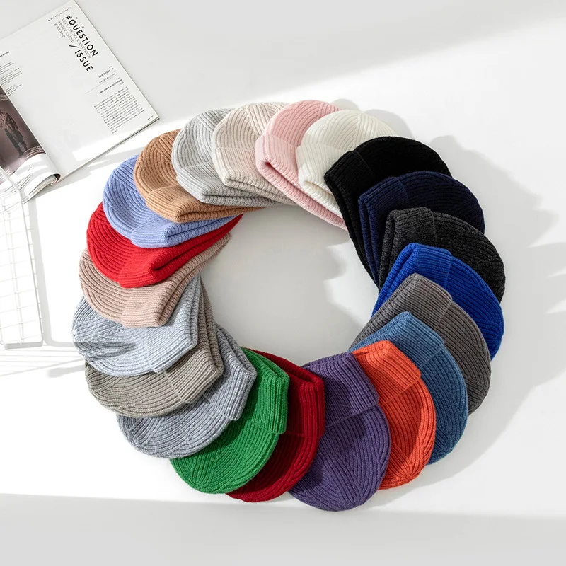 100% Merino Wool New Beanie Winter Women Men Boys Girls Crochet Skullies Hat Solid Color Autumn Knitted Beanies Caps 6