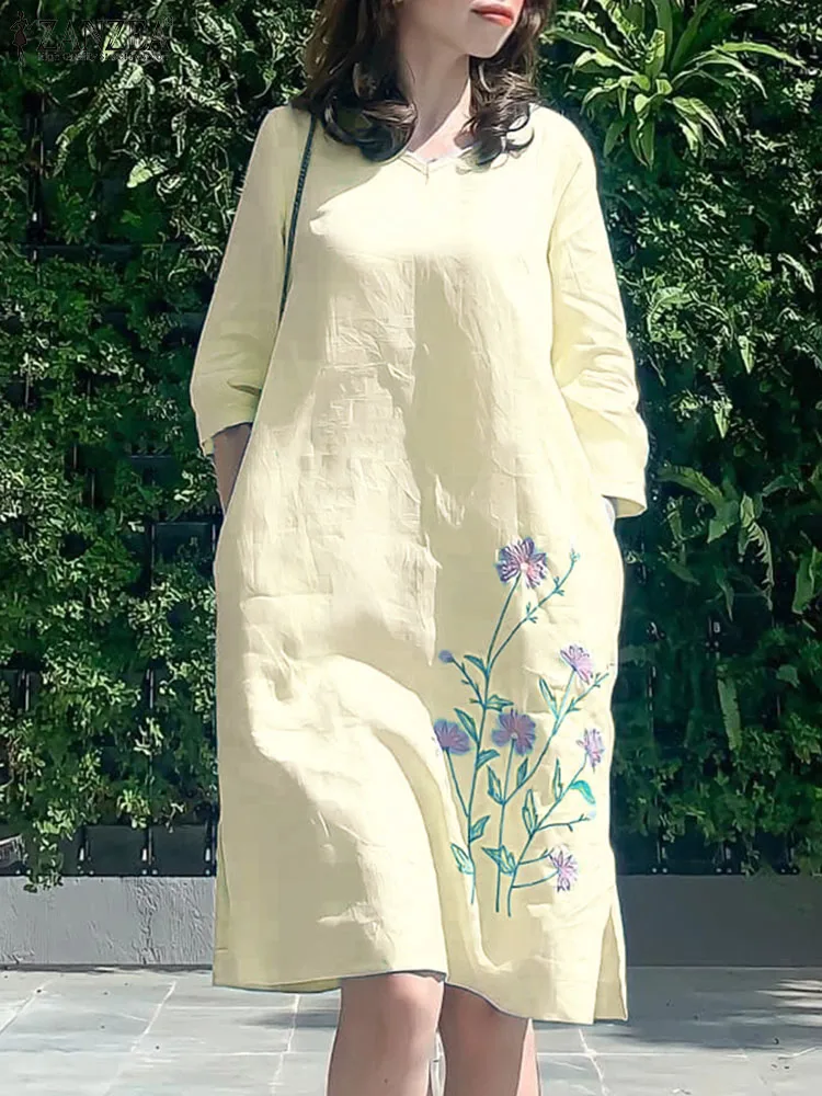 

Платье ZANZEA женское с цветочным принтом, повседневное свободное короткое элегантное, с V-образным вырезом, с рукавом 2024, в винтажном стиле, весна 3/4