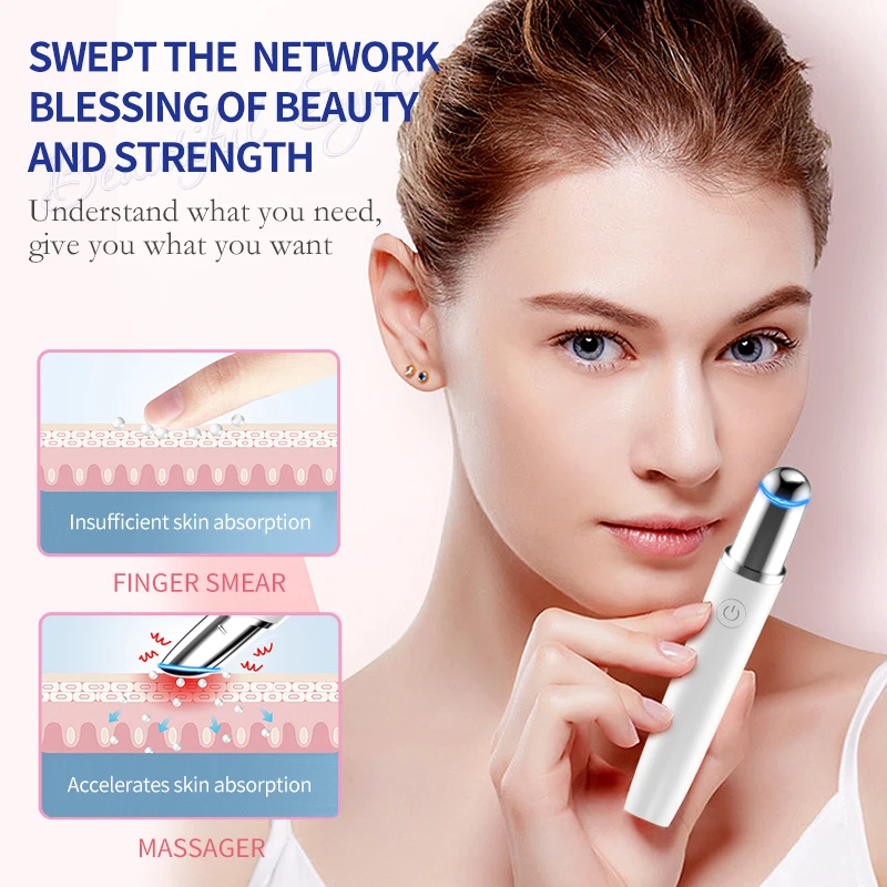 USB Multi-function  Eye Massager Wand Chargeable Facial Massager Eye Massager for Dark Circles, Eye Bags, Puffiness Under Eyes