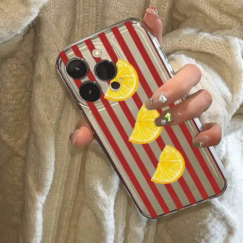 Stylish Blue Striped Yellow Lemon Printed Phone Case - Clear Soft Cover
