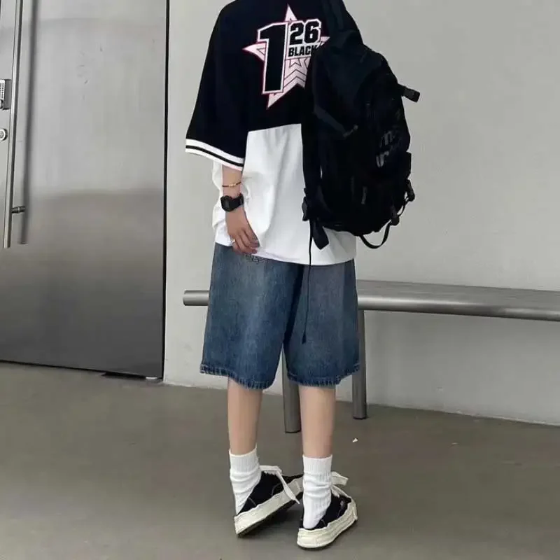여성용 하이 스트리트 레트로 청바지 반바지, 헐렁한 와이드 레그 데님, 하프 팬츠, 패션 스트리트웨어, Y2k 의류, 오버사이즈, 여름 신상