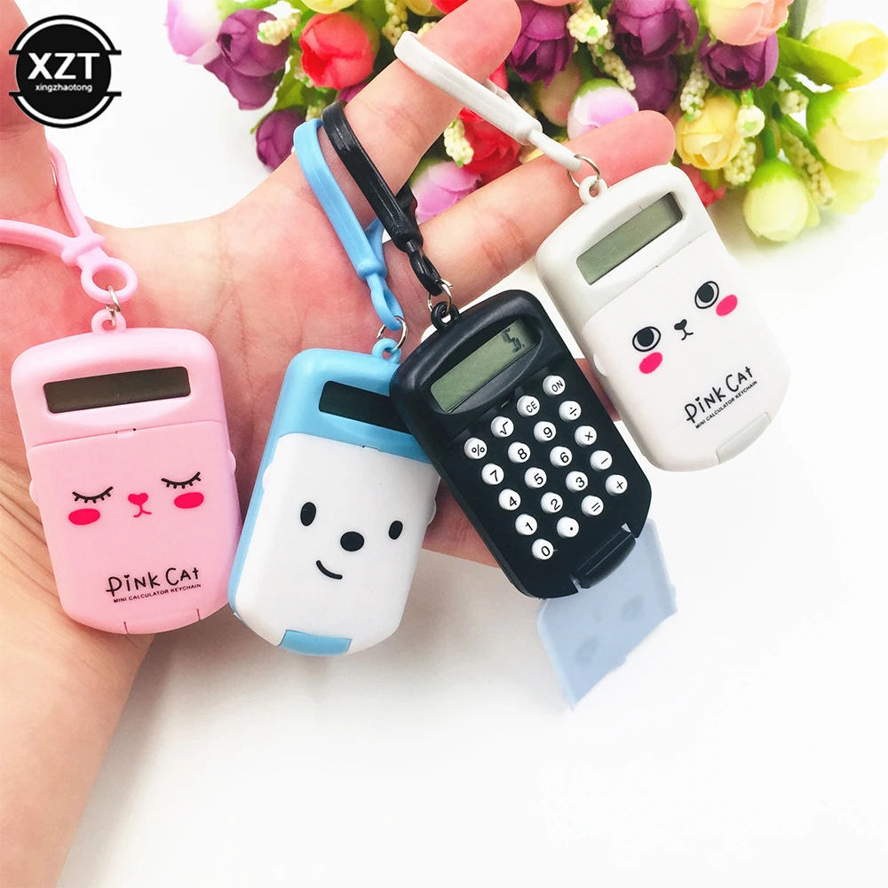 Cute Creative Keychain Calculator Portable Digit Calculator Kawaii Mini Calculator Pocket Size 8 Display Cartoon Office Supplies