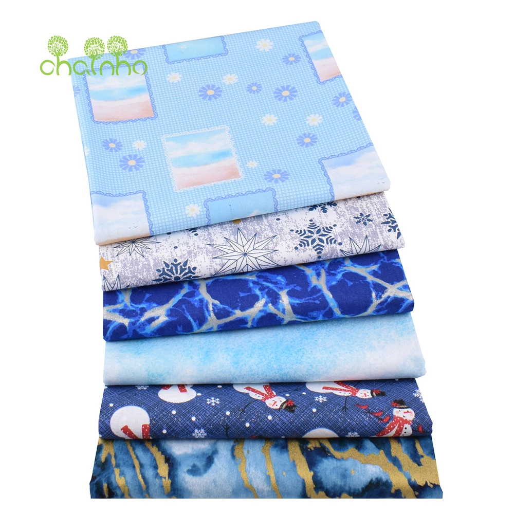 Chainho,Printed Plain Weave Cotton Fabric,Handmade DIY Quilting Sewing Material,Patchwork Cloth,Blue Series,20x25cm,15CD77