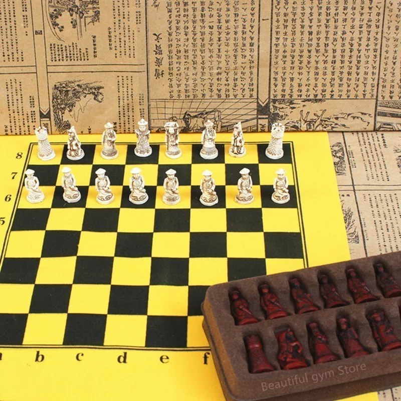 Chess Pieces And Board Board Game Antique Chess Small Leather Chess Board Qing Bing Lifelike Pieces Characters Parenting Gifts Entertainment