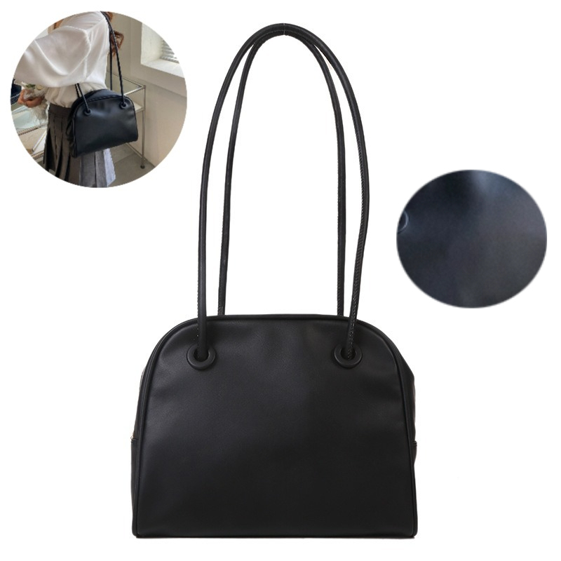 PU Leather Shoulder Bag Retro Minimalist Dome Shape Tote Vintage Style Casual Handbag for Women