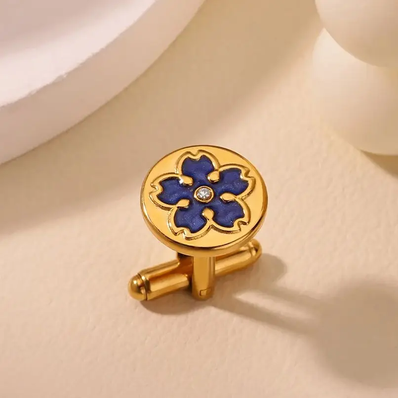Luxury Stainless Steel Cufflinks for Men Women Floral Design
