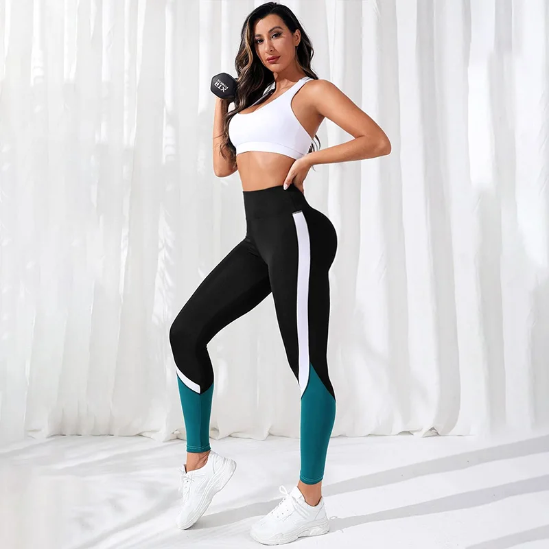 Colorblocked High Waist Yoga Pants Leggings for Women Tummy Control Workout