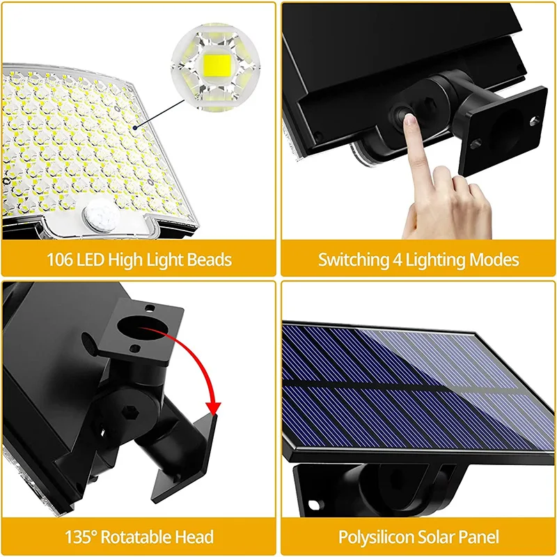Description Picture 5 of itemLed Solar Outdoor Lamp Garden Solar Wall Light Waterproof Remote Control 100Bulbs High Brightness Motion Sensor Garage Light