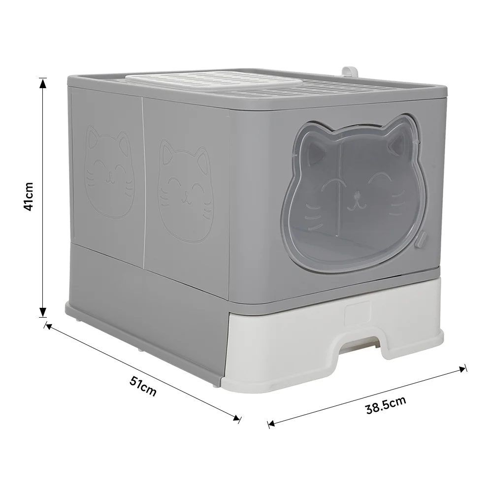 Grey Large Hooded Cat Litter Box Litter Tray with Scoop Odour Removal - Image 4