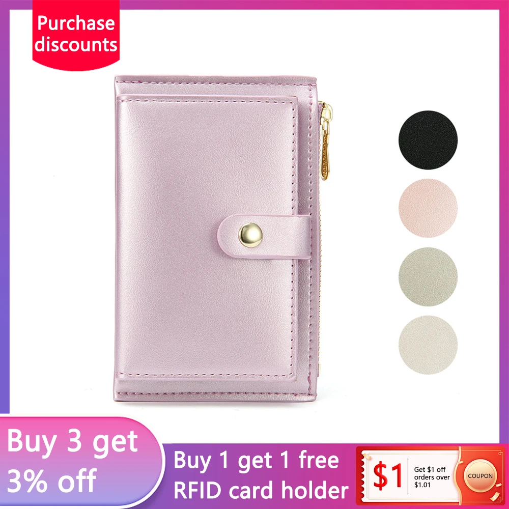 Luxury Wallet Women Pearl Pu Leather Small Coin Violet Purses Card Holder Zipper Female Short Handbag