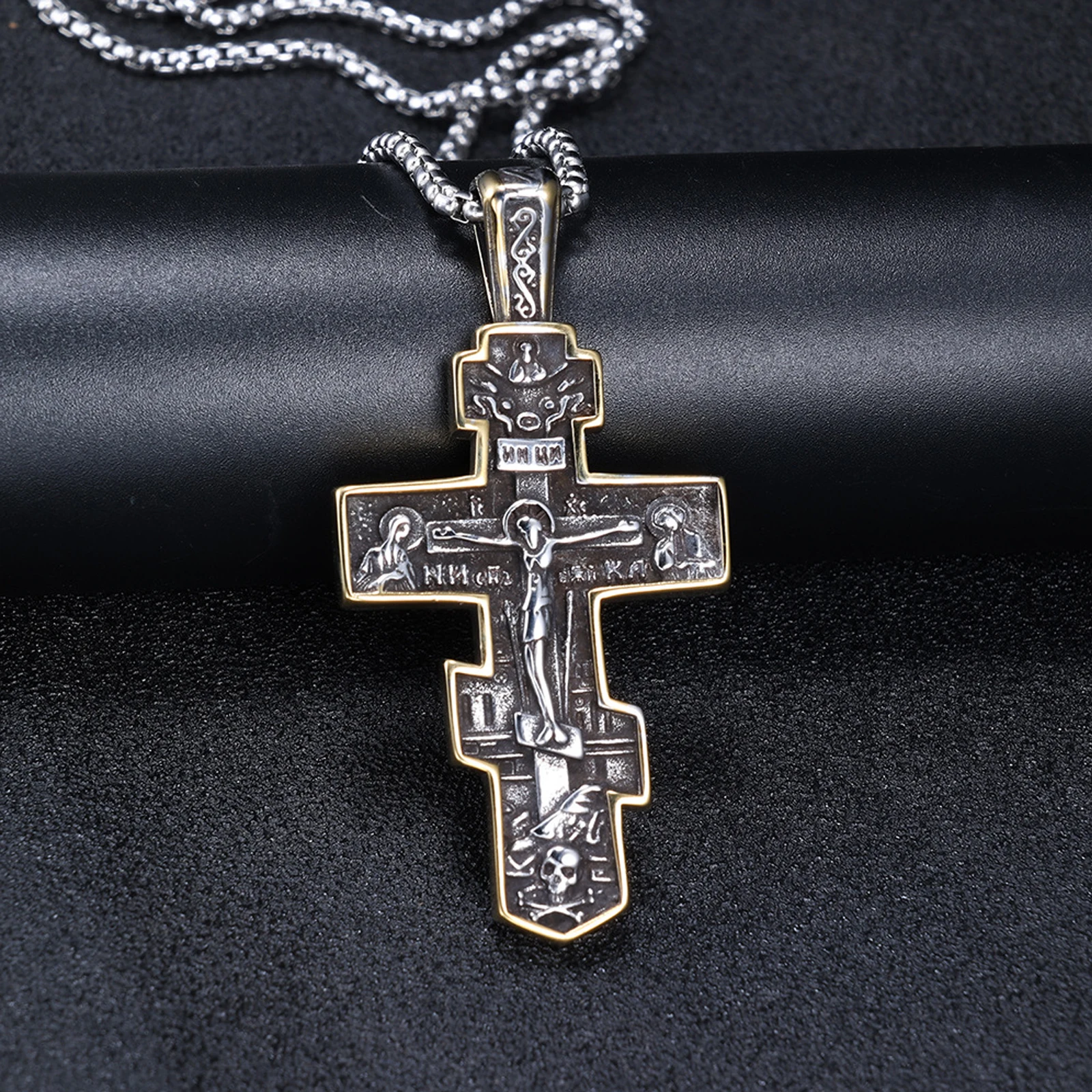 Personalized Retro Cross Jesus Church Religious Stainless Steel Pendant Necklace Punk Rock Jewelry Accessories