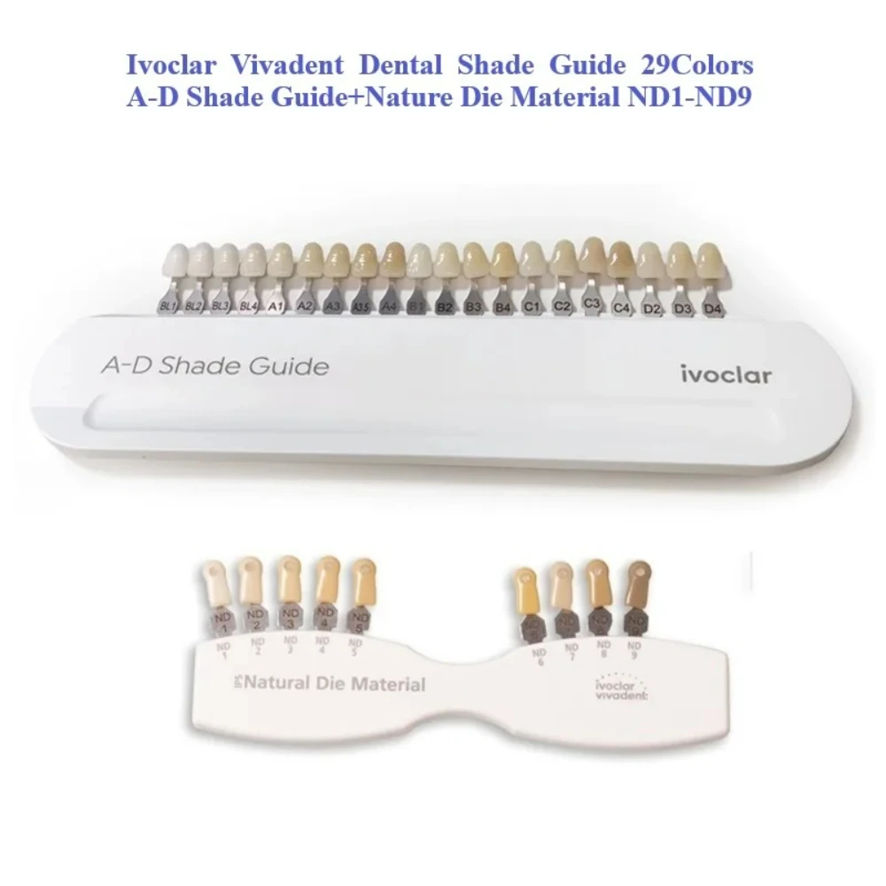 

Ivoclar Vivadent Dental Shade Guide 29Colors A-D Shade Guide+Nature Die Material ND1-ND9 Ivoclar Porcelain Dental Shade Guide