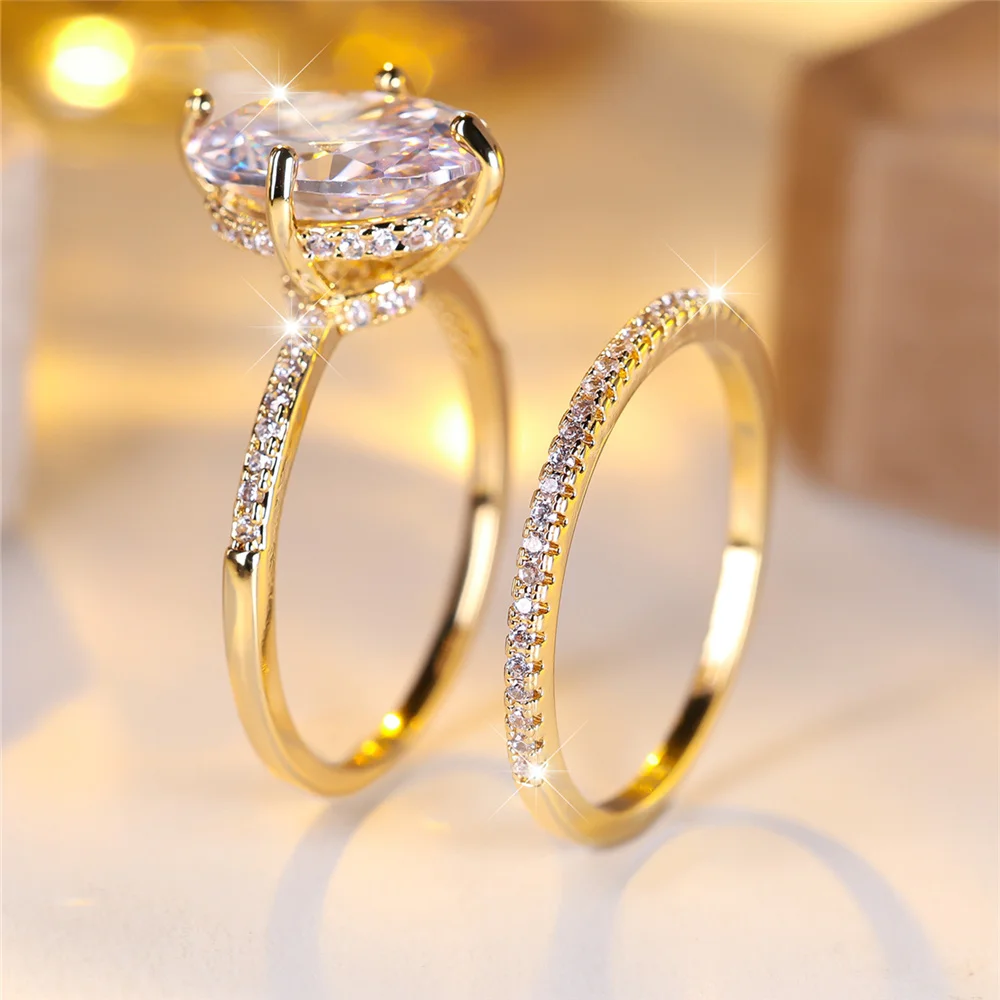 Crystal Female White Green Zircon Oval Stone Ring Set Fashion Vintage ...