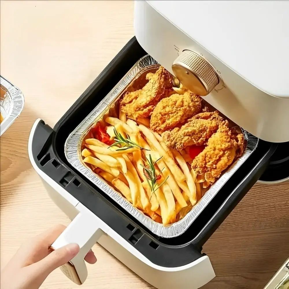 10Pcs 6/7/8 Inch Food Tin Foil Tray Reusable Oil-resistant Aluminum Foil Box Portable Oven BBQ Baking Tools Air Fryer Tray