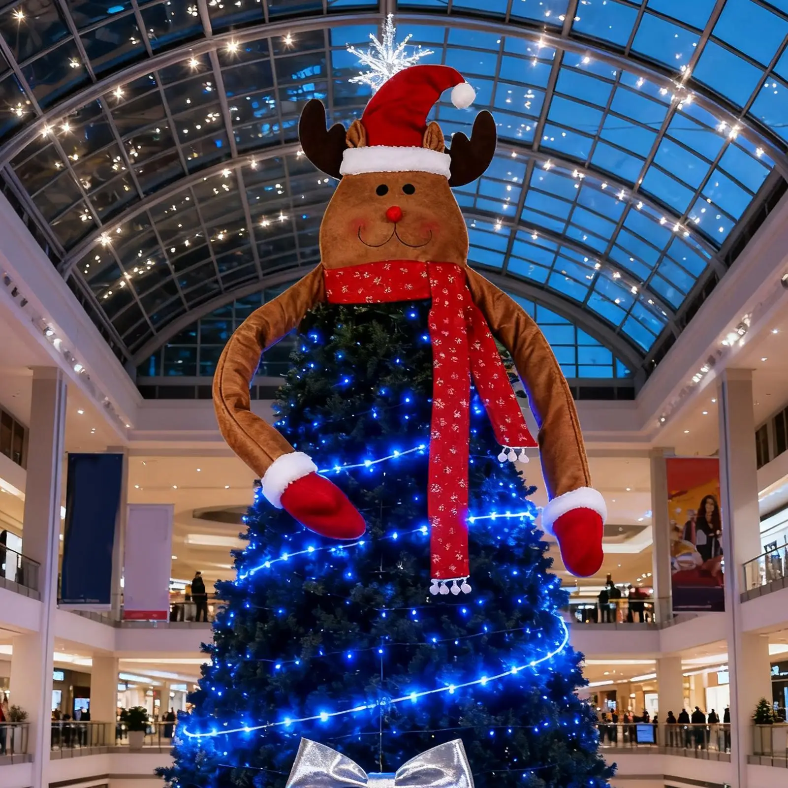 Christmas Tree Topper Decorations Cute Festive Winter Treetop Ornament Reindeer Tree Top Hugger For Party Malls Supermarkets