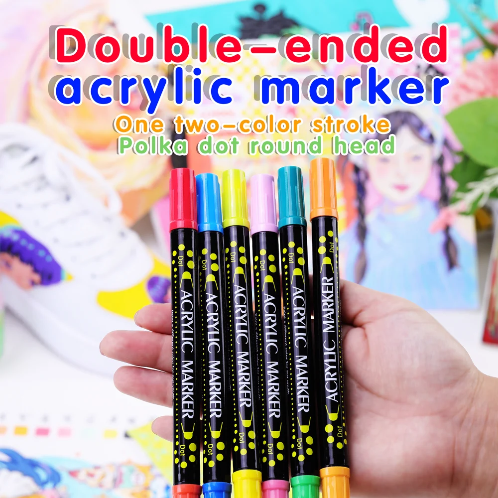 24 Colors Dual Tip Dot Acrylic Paint Pens Markers for Wood Canvas Rock Painting Glass Ceramic DIY Crafts Making Art Supplies marker pens,pen marker,paint marker pen,acrylic paint markers,art marker pens,art markers,paint marker pens