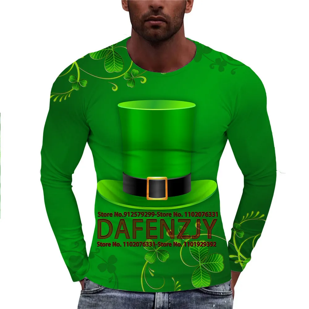 

Men's Green T Shirt St.Patrick's Day 3D Print Long Sleeve Poison Graphic Top Tees Street Pattern Tops Men/Women Hip Hop Tee