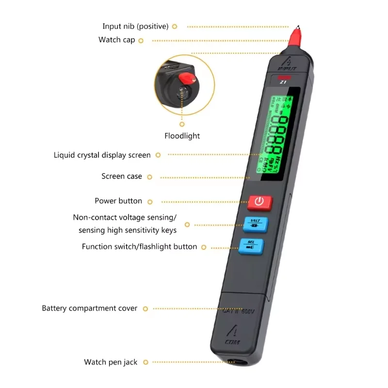 BSIDE Z1 Digital Multimeter Tester Smart Pen Type Voltage Detector DC AC Capacitance Ohm NCV Hz Diode Continuity Meter