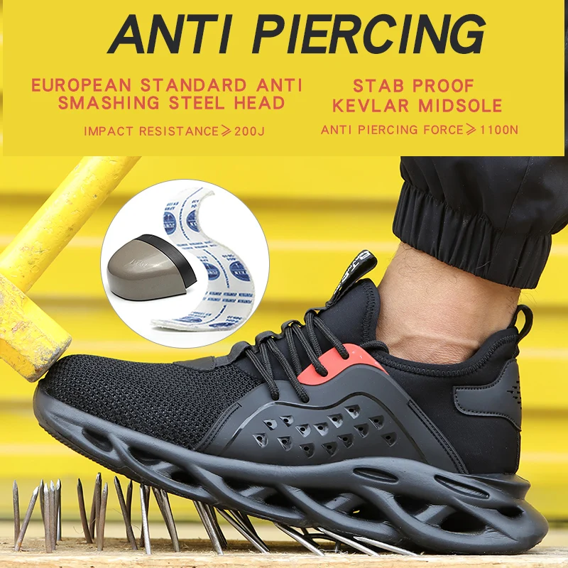 

Fashion Safety Shoes Men Anti-Smashing Steel Toe Cap Puncture Proof Indestructible Light Breathable Sneaker Work Shoes Quality