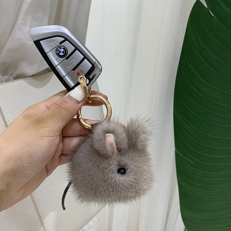 Luxury Real Mink Fur Little Mouse Charm Keychain Women Plush Cute Pendant  Handbag Ornaments Toys Doll Car Keyrings Emo Gifts - AliExpress