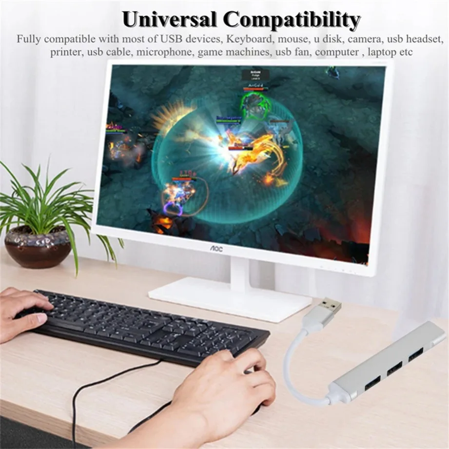 Universal 4-Port USB & Type-C Hub Adapter for Multi-Device Connectivity
