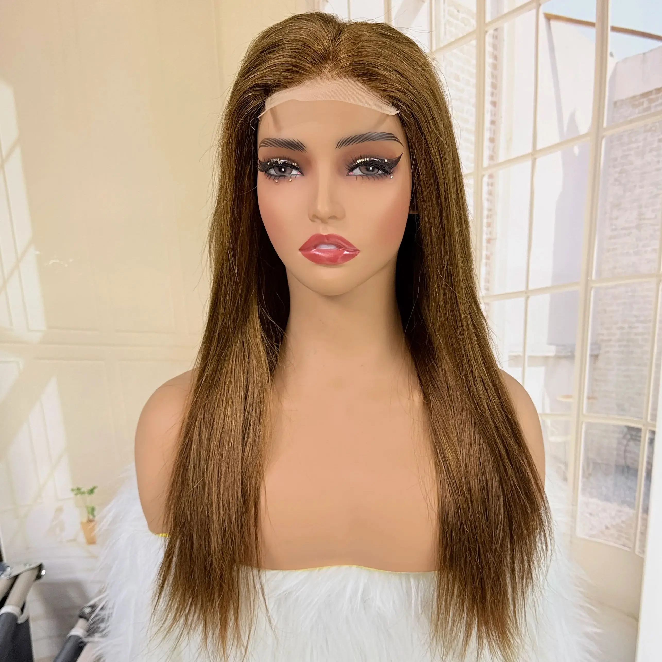 20Inch 4X4 Frontal Lace Human Hair Wigs 100% 99J Virgin Unprocessed Women Wigs 300% Density Bone Straight Wig 99J# Honey Blonde 2