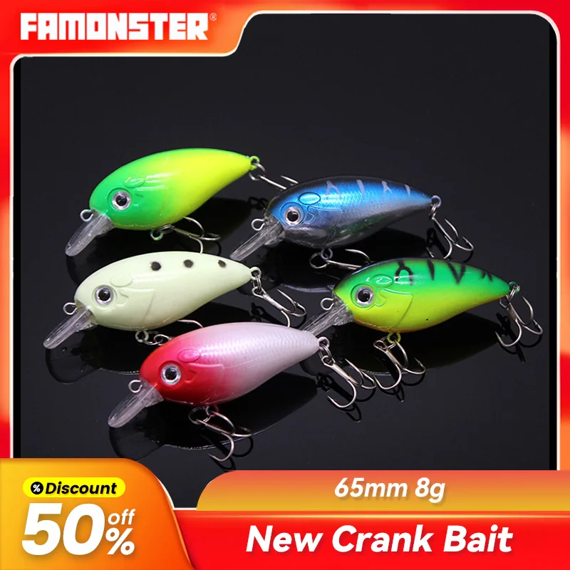 Famonster Fishing Lure 65 Mm8G Crank Hard Bait Minnow Treble Wobbler Long Tongue Mini Trolling Artificial Tackle Pike Bass Winter
