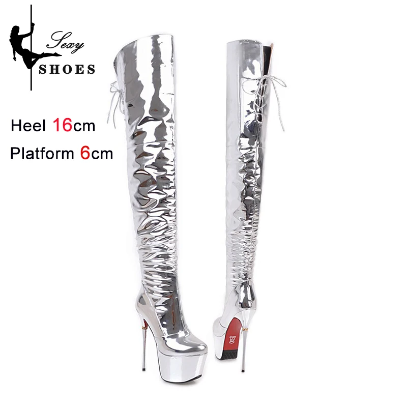Sexy Over the Knee High Boots Women Platform Stiletto Heels Fetish Pole Dance Botas Lady Winter Shoes Silvery Thigh High Boots