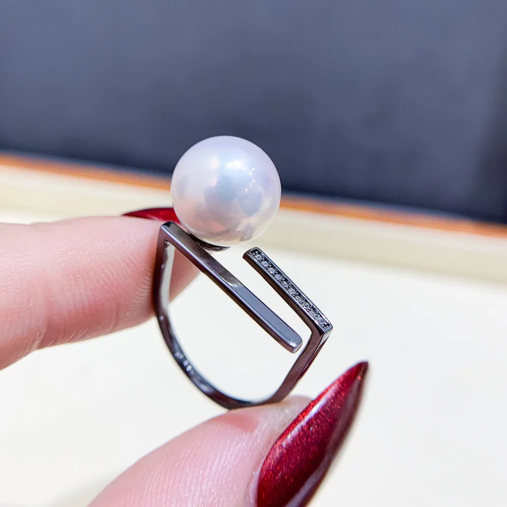 

S925 Sterling Silver Ring Settings Classic Resizable Design Rings Base Suitable DIY Pearl Rings Accessory for 11-13mm Bead A015