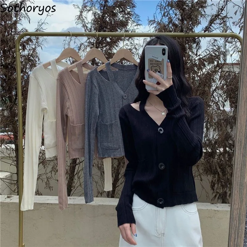 

Кардиган женский однотонный с вырезами, очаровательный мягкий весенний элегантный винтажный элегантный нежный простой Универсальный Дамский свитер в Корейском стиле