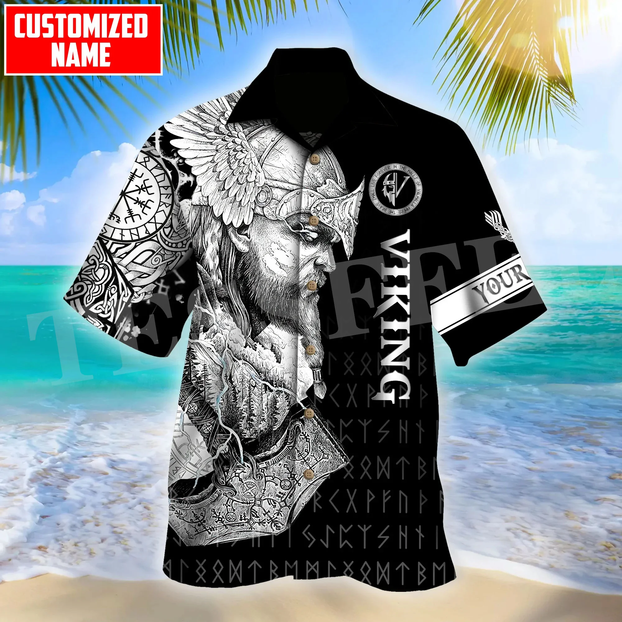 Custom Name God Odin Tattoo Warrior Nordic Vintage 3DPrint Summer Streetwear Retro Casual Hawaiian Shirts Funny Short Sleeves X2