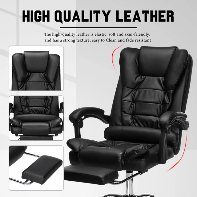Ergonomic Executive Office Chair, Massage Office Chair with Heated PU  Leather Adjustable Height Reclining Office Chair with Foot Rest Armrest, Lumbar  Back Support Home Office Desk Chairs