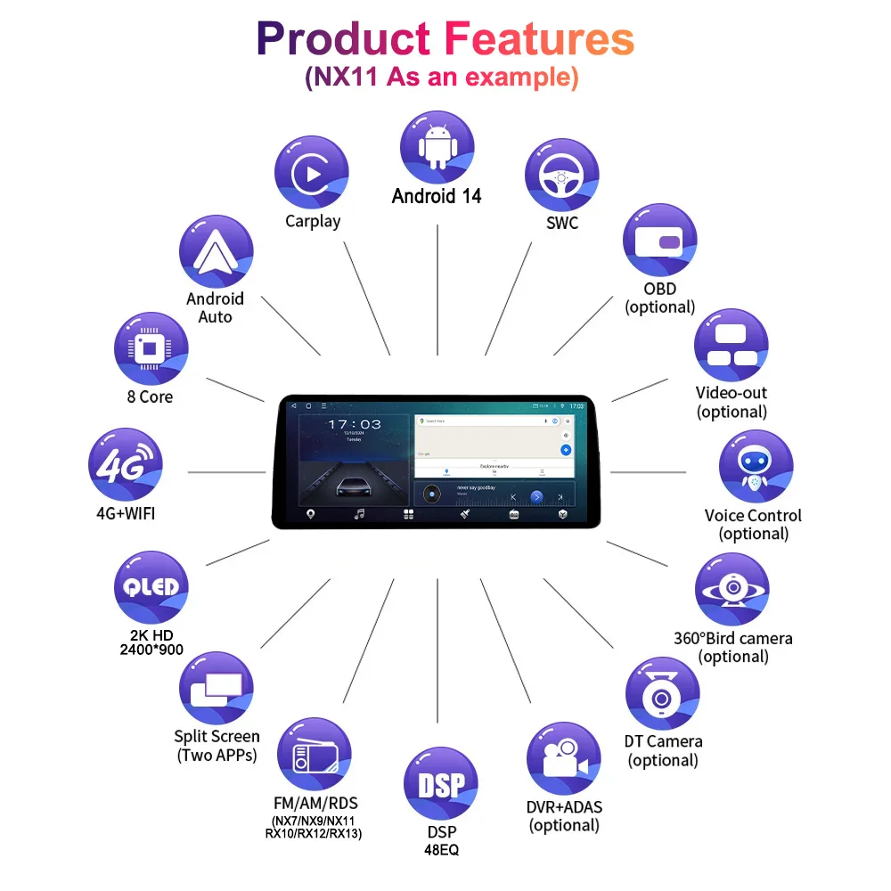 12,3 "Android 14 Carplay Android Auto estéreo para Lexus RX300 RX330 RX350 RX400h 2003-2009 reproductor Multimedia Radio de coche Navi GPS 5