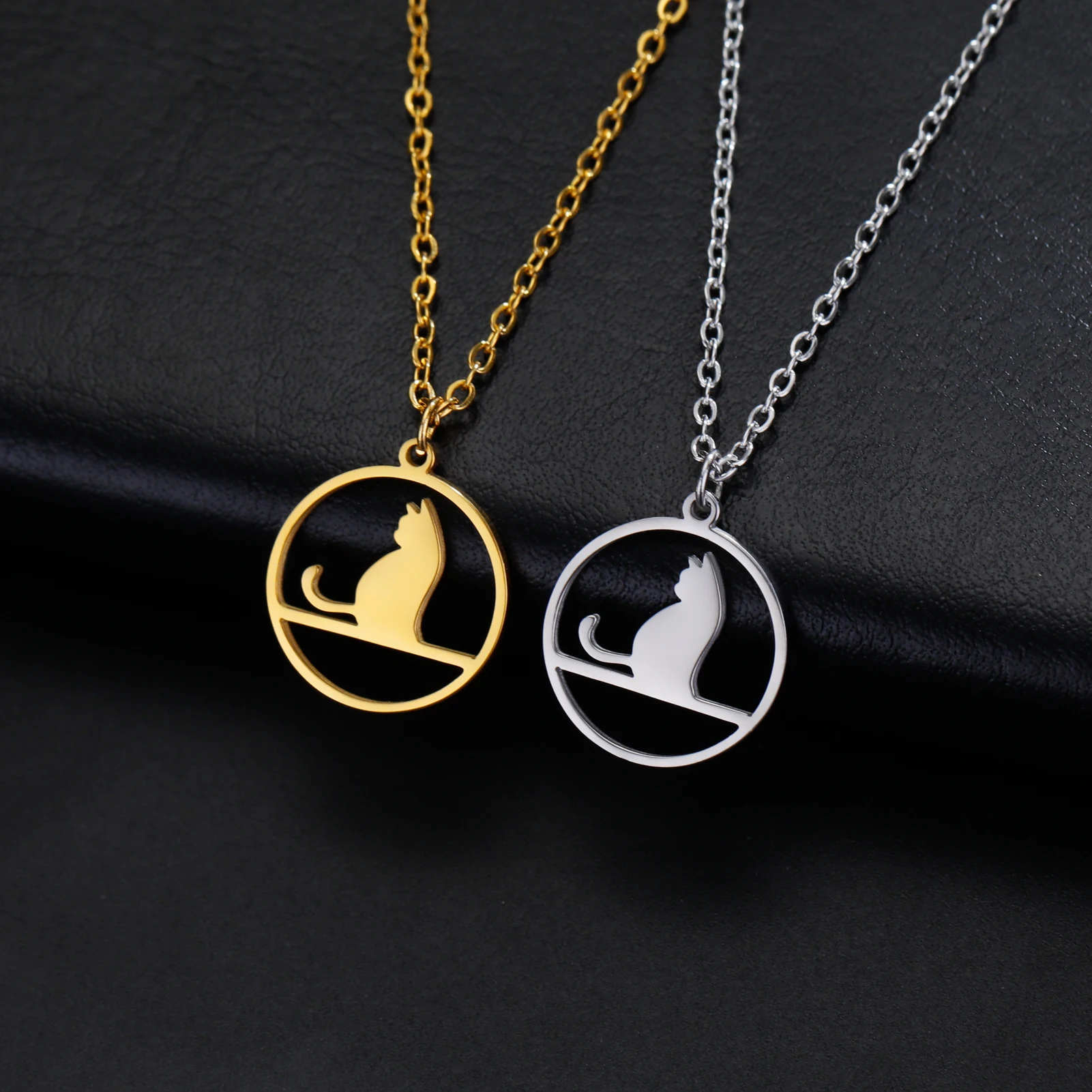 Walking Cat Kitten Necklace for Women Stainless Steel Pendant Necklaces - PeticaDeals