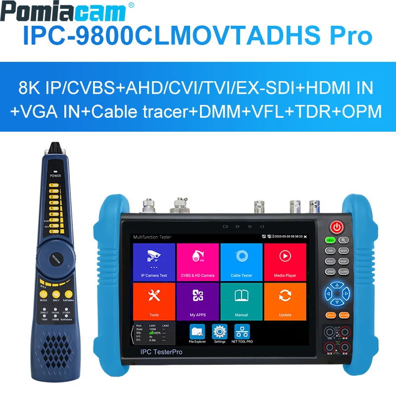 7inch IPS touch screen 1280*800  IP Analog AHD CVI TVI in one cctv tester with 8K H.265 video display via mainstream  IPC9800Pro