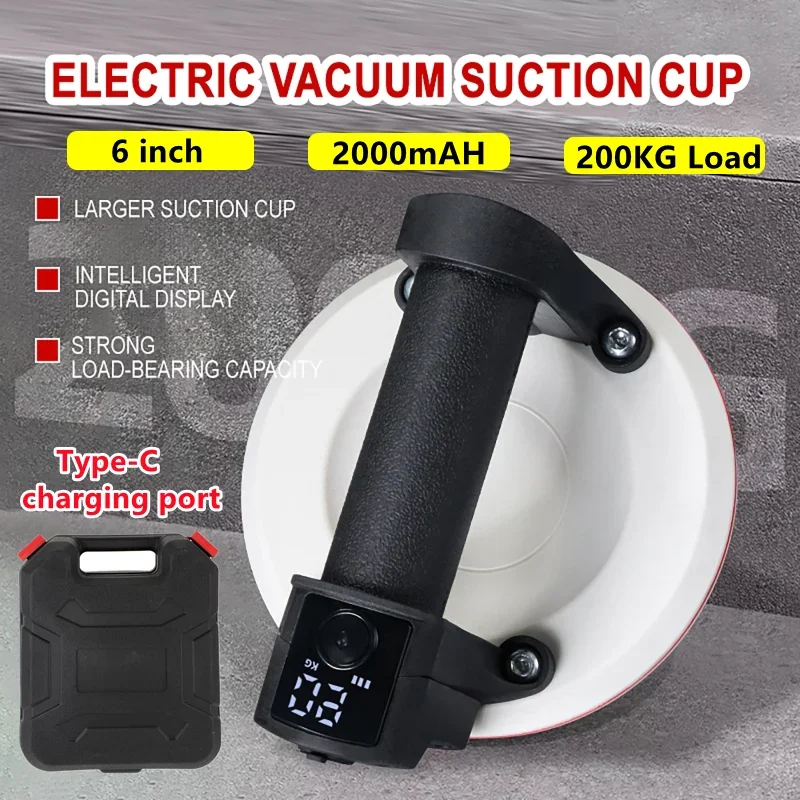 6" Electric Suction Cup Sucker for Granite Tile Glass One-Click Start Heavy Duty Vacuum Strong Suction Cup Vacuum Lifte