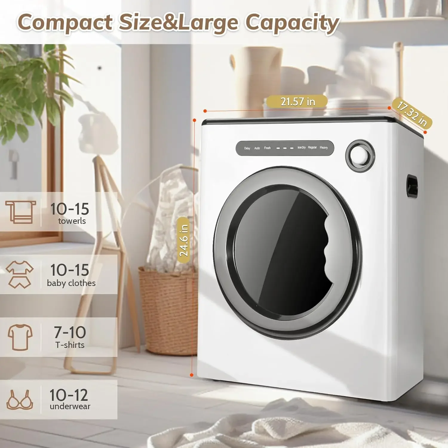 Clothes Dryer 1.6 cu.ft, 110V 970W Compact Laundry Dryers, Front Load Dryers Machine with Stainless Steel Tub, ABS Control Panel 2
