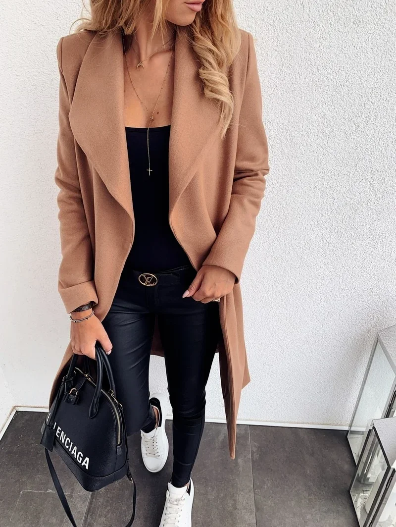 New Women's Autumn Winter Casual Solid Colors Thick Long Sleeve Oversized S-3XL Cardigan Long Trench Coats Jacket Windbreaker