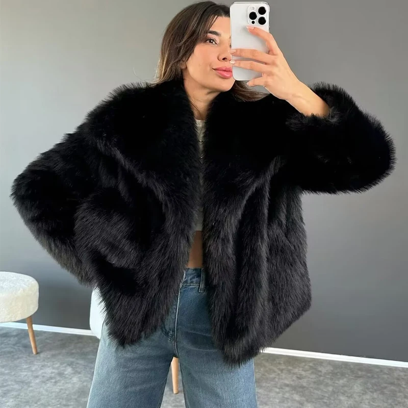 TRAF 2024 Faux Fur Coat Women Fluffy Women's Winter Jacket Long Sleeve Warm Winter Woman Coat Luxury Outerwears Coats for Woman 3