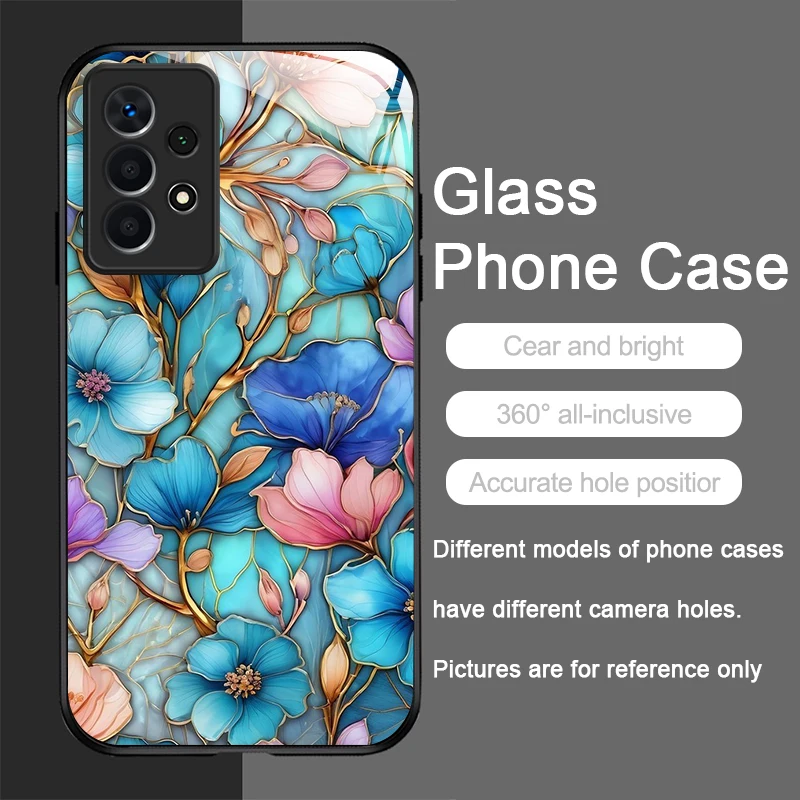 Luxury Flower Marble Texture Tempered Glass Phone Case, Hard Cover