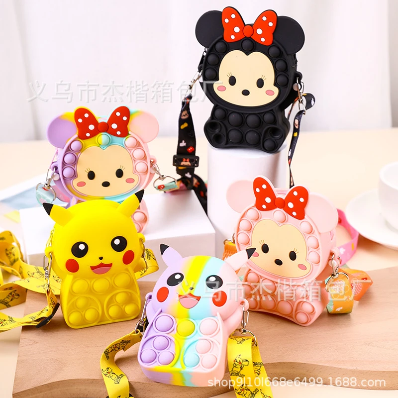 stress squeeze toy POKEMON Pikachu Anime Figure Popping Its Messenger Bag Push Bubble Storage Bags Birthday Party Girls Culture Gift mochi's fidget toys