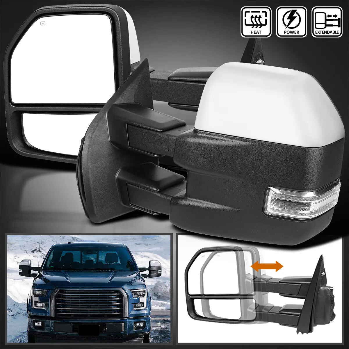 

Towing Mirrors for 2015 - 2020 Ford F150 F-150 Pickup Truck with Temperature Sensor Turn Signal Light Puddle Lights Power Heated