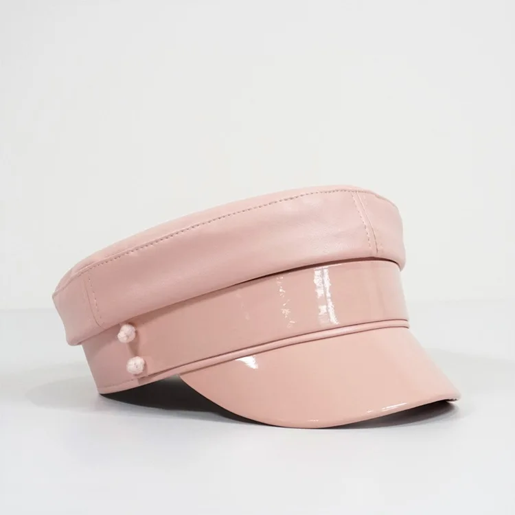 Cotton Newsboy Cap PU Leather Newsboy Caps Flat Top Navy Cap Plus Size Baker Boy Cap XS-XL