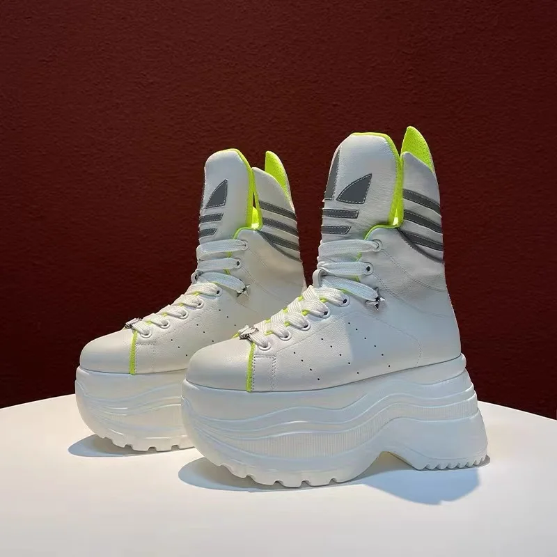 

Women Ankle Boots High Heels Platform White High-Top Shoes Winter High Quality 2023 Luxury Designer Brand Fashion Design Sneaker