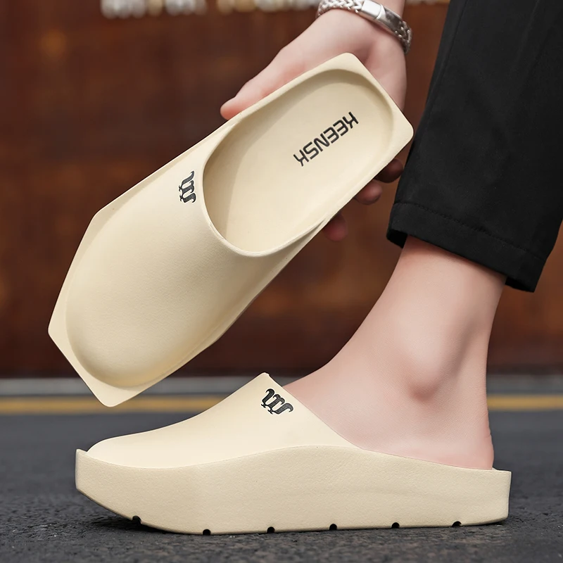 

Men's Square Toe Platform Slippers New Summer New EVA Closed Toe Flat Slides Shoes for Men Outdoor Casual Non-slip Male Slippers
