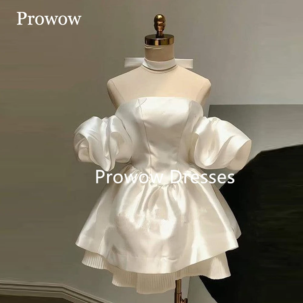 Puffy A-Line Short Prom Cocktail Dresses Off Shoulder Satin Mini Wedding Party Dress Holiday Graduation Gown Customized