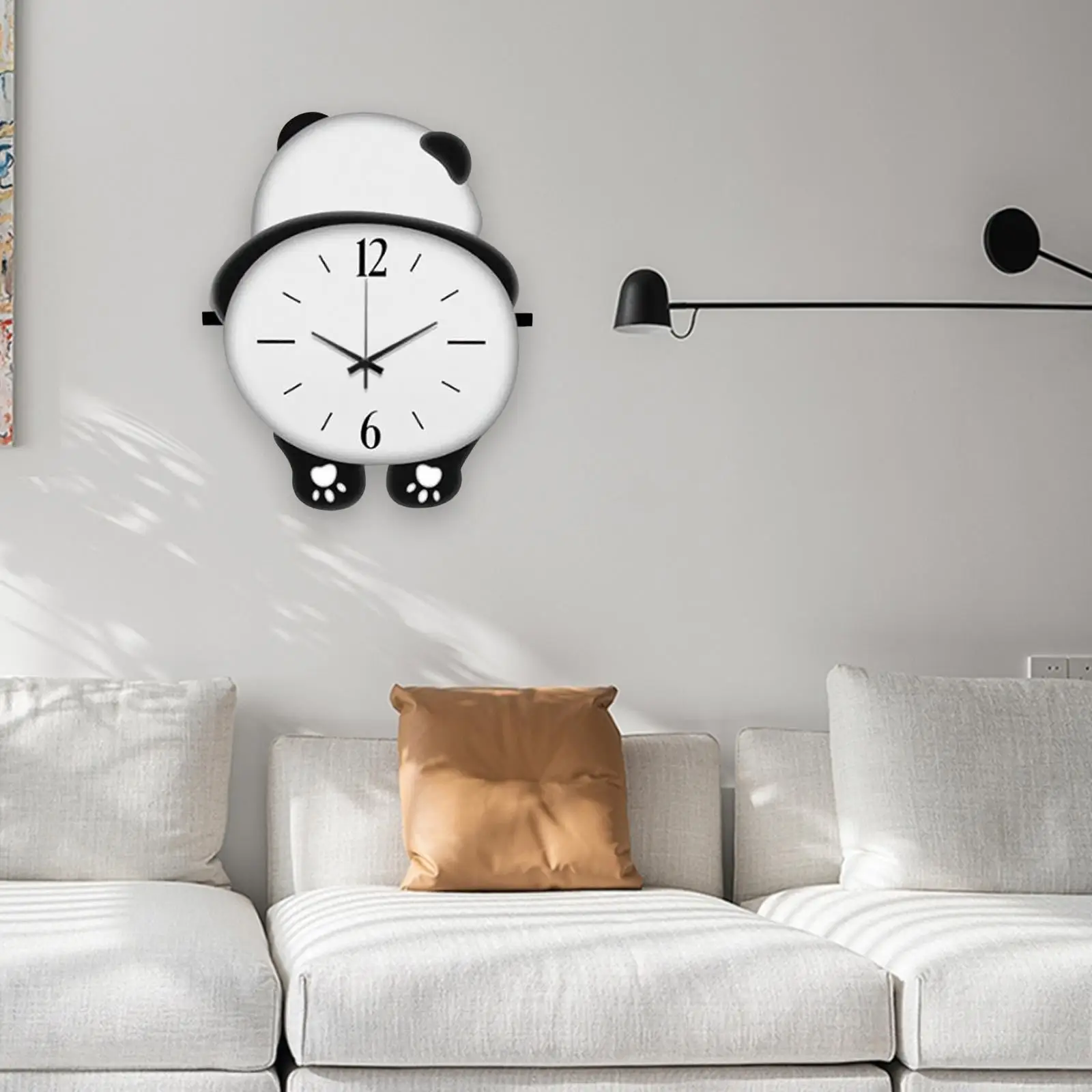 Wood Panda Wall Clock Wall Art Decor Battery Operated Hanging Clock Cute for Farmhouse Versatile