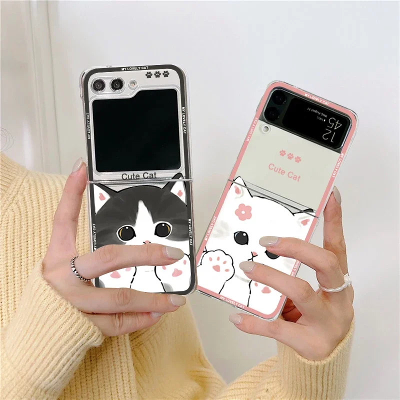 Cute Cartoon Animal Cat Transparent Folding Phone Case | Durable Hard Cover