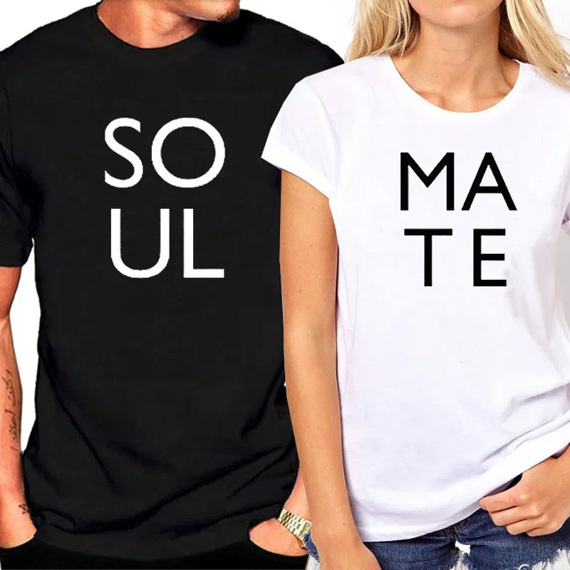 

Summer Short Sleeve T-Shirt Soul Mate Letter Printd Couple T-shirt Tops Love Matching Tee Shirt Femme Gifts New T Shirt